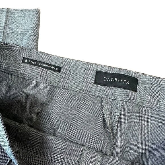 Talbots Women SZ 8 Gray Glen Plaid Stretch High Waist Skinny Ankle Dress Pants - Picture 3 of 12